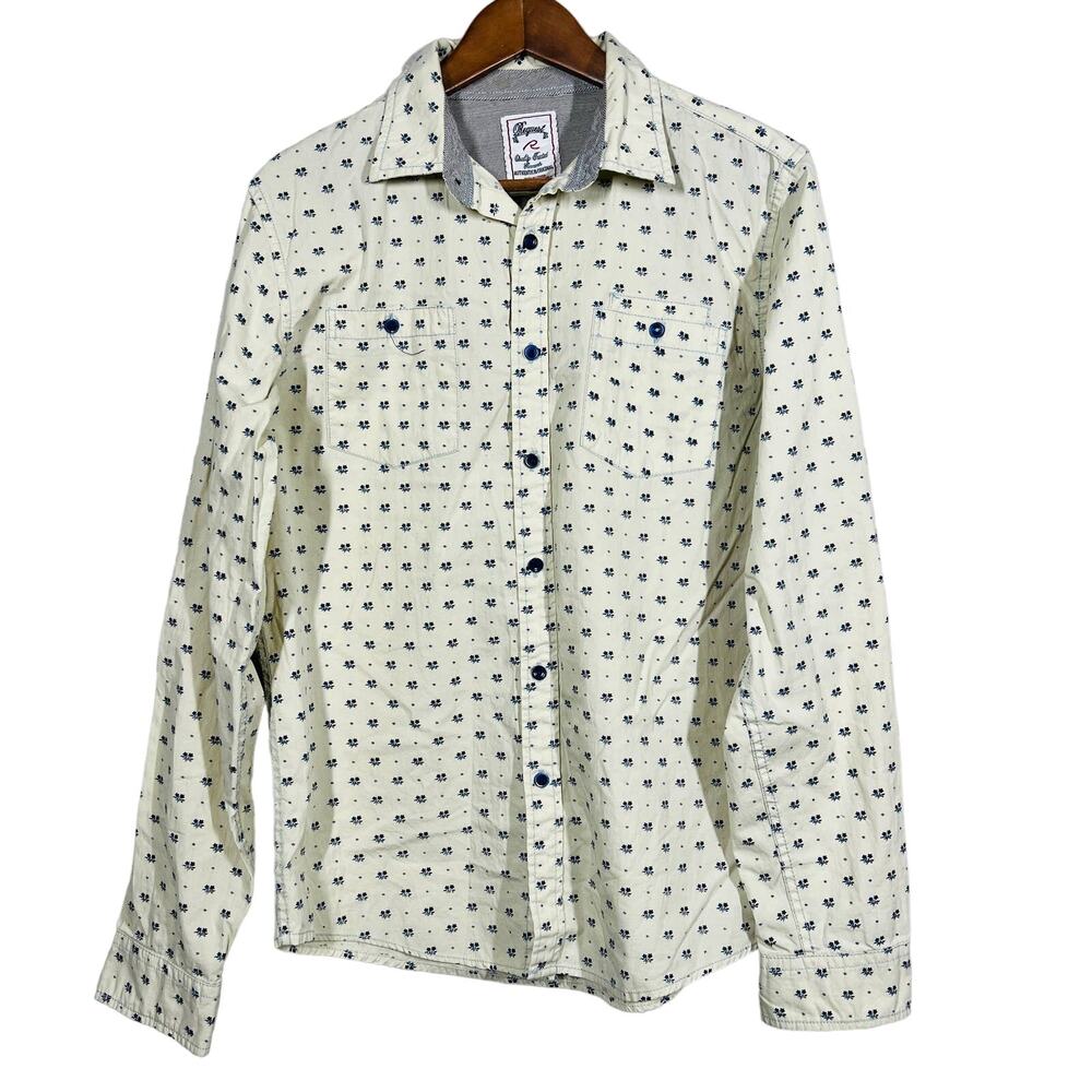 Request Retro Micro Floral Print Button Up Shirt Long Sleeve - M